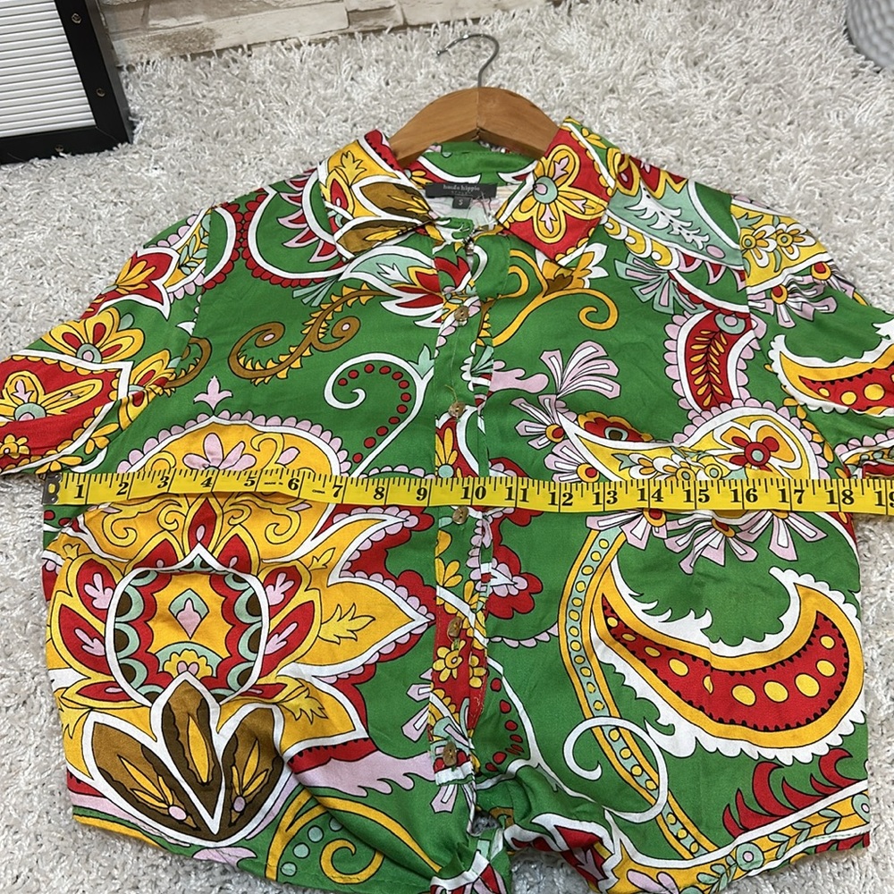 Haute Hippie Small Style Women’s Multicolored Silky Cropped Shirt - Picture 6 of 10